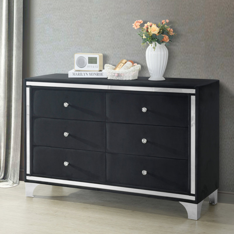 Monica Velvet Dresser 6 Drawer Assembled